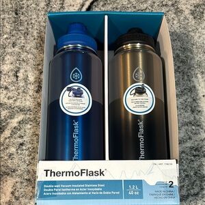 2 PACK ThermoFlask Double-WALL Insulated stainless steel Bottles Set BLUE/BLACK